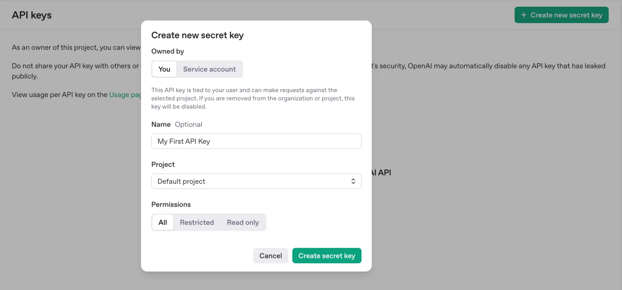 Naming a new secret key
